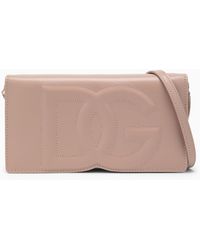 Dolce & Gabbana - Dolce&gabbana Powder Pink Leather Phone Bag With Logo - Lyst