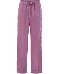 Peserico - Linen Trousers With Side Fringes - Lyst