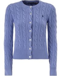 Polo Ralph Lauren - Cable Knit Cotton Crew Neck Cardigan - Lyst