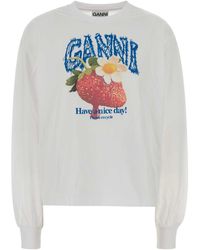 Ganni - White Cotton Oversize T-shirt - Lyst