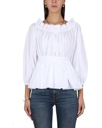 McQueen - Essential Cotton Poplin Top With Round Neckline And Elastic Waist - Lyst