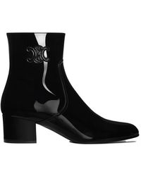 Celine Leather Lace-up Boots in Black | Lyst