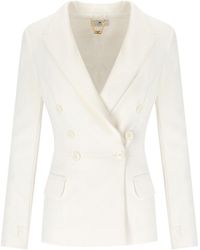 Elisabetta Franchi - Ivory Crepe Double-Breasted Jacket - Lyst