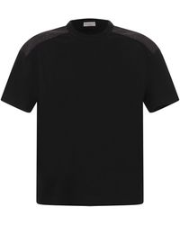 Brunello Cucinelli - Stretch Cotton Jersey T -shirt Met Glanzende Schouders - Lyst