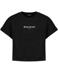 Balmain - Tops ,Zwart ,Katoen Vintage Katoenen Crop T-Shirt - Lyst
