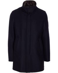 Herno - Dark Coat With Shearling Collar - Lyst