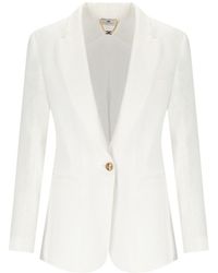 Elisabetta Franchi - Ivory Linen Blend Single-Breasted Jacket - Lyst