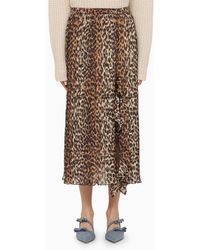 Ganni - Leopard Print Midi Skirt With Ruffles - Lyst