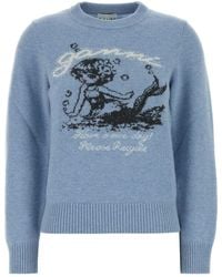 Ganni - Light-blue Wool Blend Sweater - Lyst