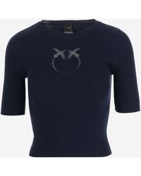 Pinko - Short Sleeved Wool Blend Sweater With Logo - Lyst