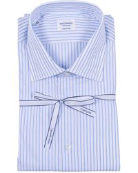 MAZZARELLI CAMICIE - Camicia In Cotone A Righe Celeste E Bianco Slim Fit - Lyst