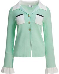 Self-Portrait - Zelfportret Geribbelde Viscose Peplum Top - Lyst