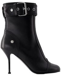 McQueen - Hoge Hakken Enkellaarzen Leer Zwart/zilver - Lyst