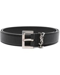 Saint Laurent - Logo-Plaque Leather Belt - Lyst