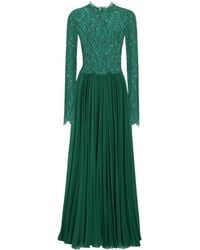 Dolce & Gabbana - Vestido De Encaje De Seda Chifón Verde Floral, Mujer, Talla - Lyst