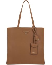 Prada - Triangle Logo Leather Tote Bag - Lyst