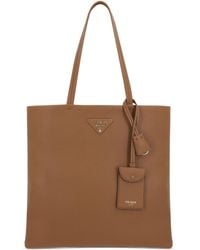 Prada - Triangle Logo Leather Tote Bag - Lyst