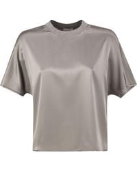 Peserico - Stretch Silk Blouse With Lurex Knit Neckline - Lyst