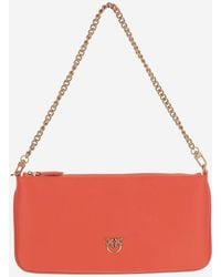 Pinko - Leather Clutch Bag With Logo - Lyst