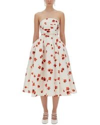 Self-Portrait - Vestido Midi De Tafetan Floral Fruncido - Lyst