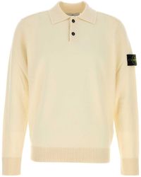 Stone Island - Ivory Wool Polo Shirt - Lyst