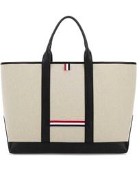 Thom Browne - Sand Canvas Medium Rwb-Stripe Shopping Bag - Lyst
