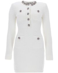 Self-Portrait - Crystal Trim Knit Mini Dress - Lyst