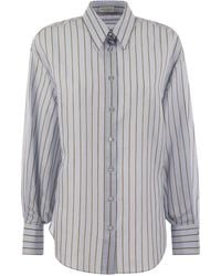 Brunello Cucinelli - Sparkling Stripe Cotton-Silk Poplin Shirt With Necklace - Lyst