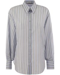 Brunello Cucinelli - Stripe Stripe Cotton Silk Poplin Shirt avec collier - Lyst