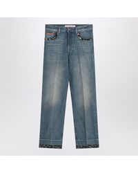 Valentino - Washed Jeans With Floral Fabric Trims - Lyst