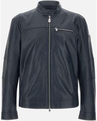 Peuterey - Peutery Saguaro Navy Blue Leather Biker Jacket - Lyst