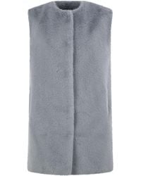 Herno - Long Faux Fur-Effect Gilet With Round Neckline - Lyst