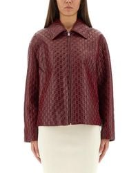 Gucci - Oversized Leather Jacket With Embossed Gg - Lyst