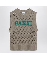 Ganni - Perforated Vest With Logo Inlay - Lyst