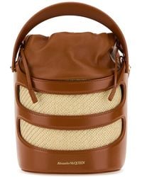 McQueen - Two Tone Leather And Raffia The Rise Bucket Bag - Lyst