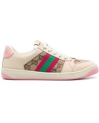 Gucci - Screener Web Stripe Leather Trainers - Lyst