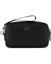 Emporio Armani - Regenerated Saffiano Leather Beauty Case With Eagle Plate - Lyst