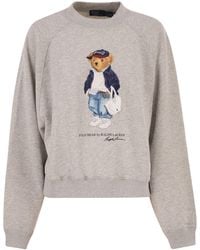Polo Ralph Lauren - Cropped Cotton Sweatshirt With Polo Bear Print - Lyst