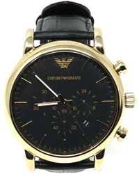 Emporio Armani Men's Chronograph Black Leather Watch - Noir
