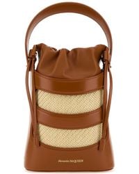 McQueen - Two-Tone Leather And Raffia Mini The Rise Bucket Bag - Lyst