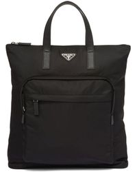 Prada - Re Nylon-Saffiano-Leder-Einkaufstasche - Lyst