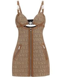 Versace - Monogram Mini -Kleid mit Lederverkleidungen - Lyst