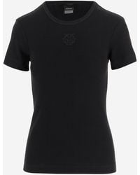 Pinko - Stretch Cotton T Shirt With Love Birds Embroidery - Lyst