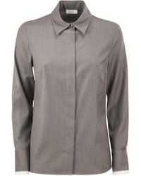 Peserico - Stretch Virgin Wool And Viscose Shirt With Shimmering Cuff Detail - Lyst