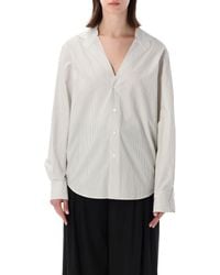 MM6 by Maison Margiela - Striped Collarless Cotton Shirt - Lyst