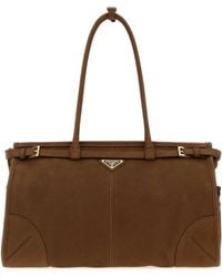 Prada - Nabuk Large Bonnie Shopping Bag - Lyst