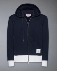 Thom Browne - Hoodie Met Rits En Engineered 4-bar In Kleurgeblokkeerde Effen Klassieke Loopback-jersey - Lyst