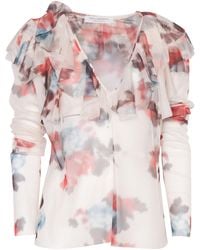 Philosophy Di Lorenzo Serafini - Blouse With Abstract Pattern And Ruffle Design - Lyst
