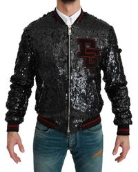 Dolce & Gabbana - Black Sequined Bomber Coat Jacket - Lyst