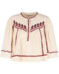 Isabel Marant - 'juline' Beige En Rode Katoenen Blouse - Lyst
